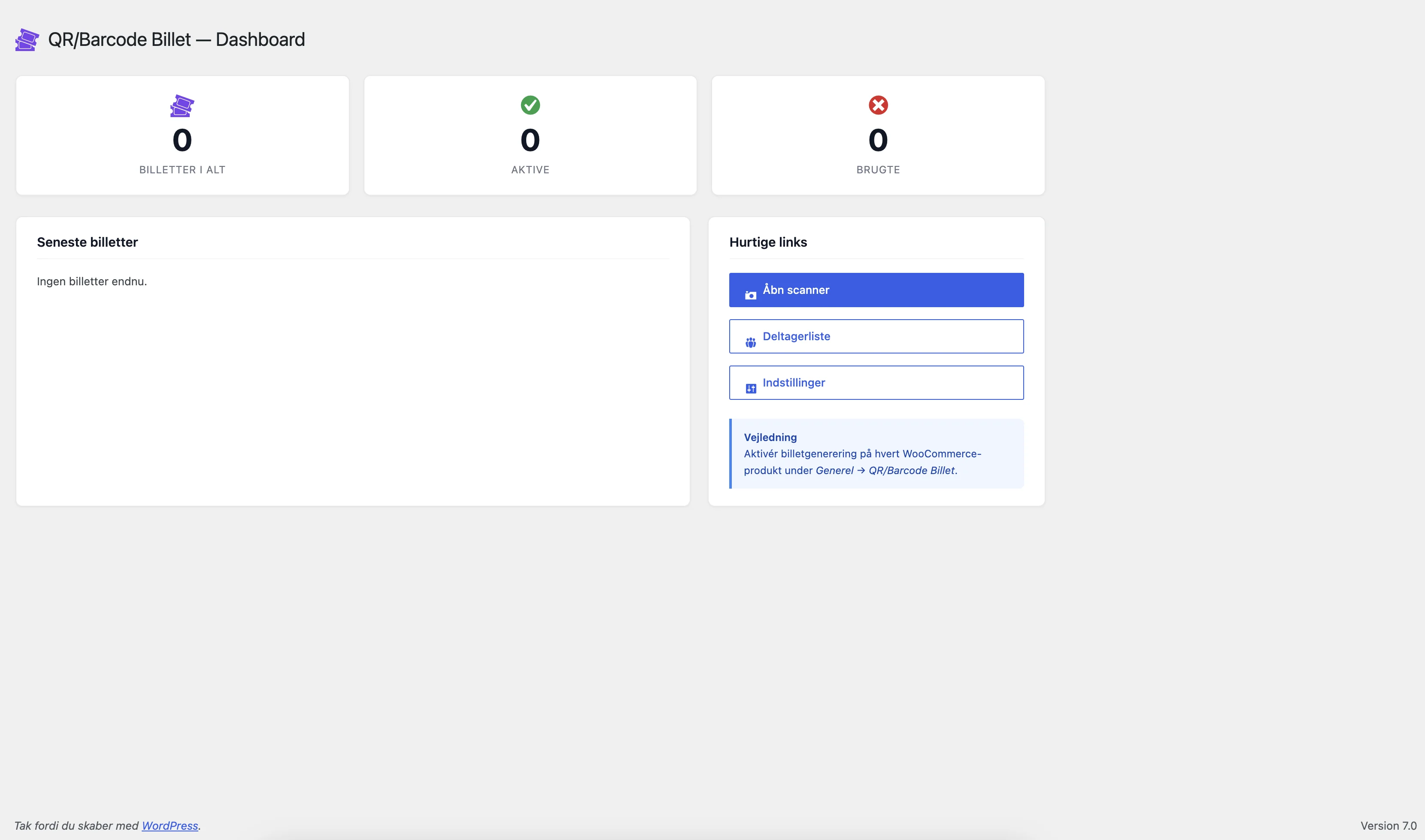 WooCommerce QR Barcode Ticket Generator plugin dashboard