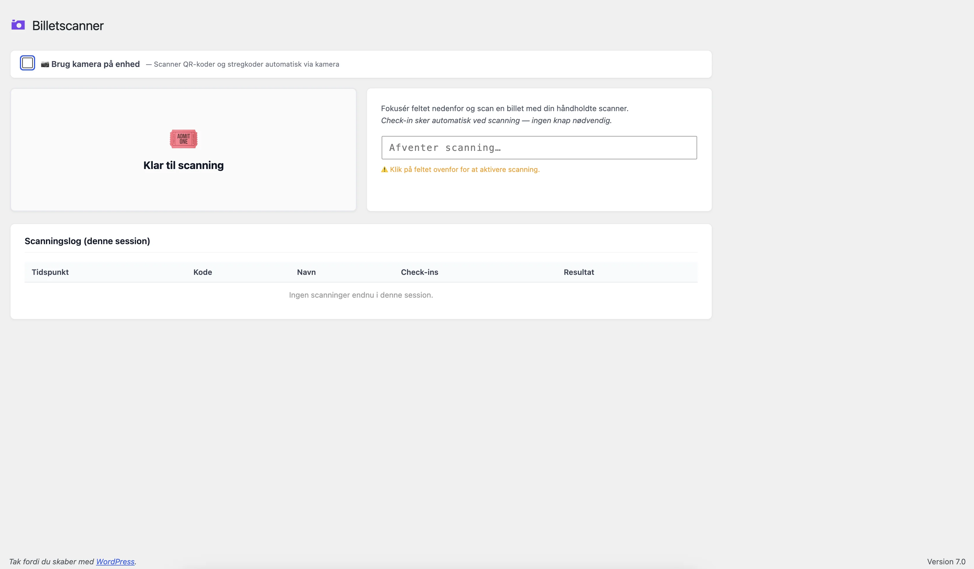 WooCommerce QR code ticket scanner interface for event entry