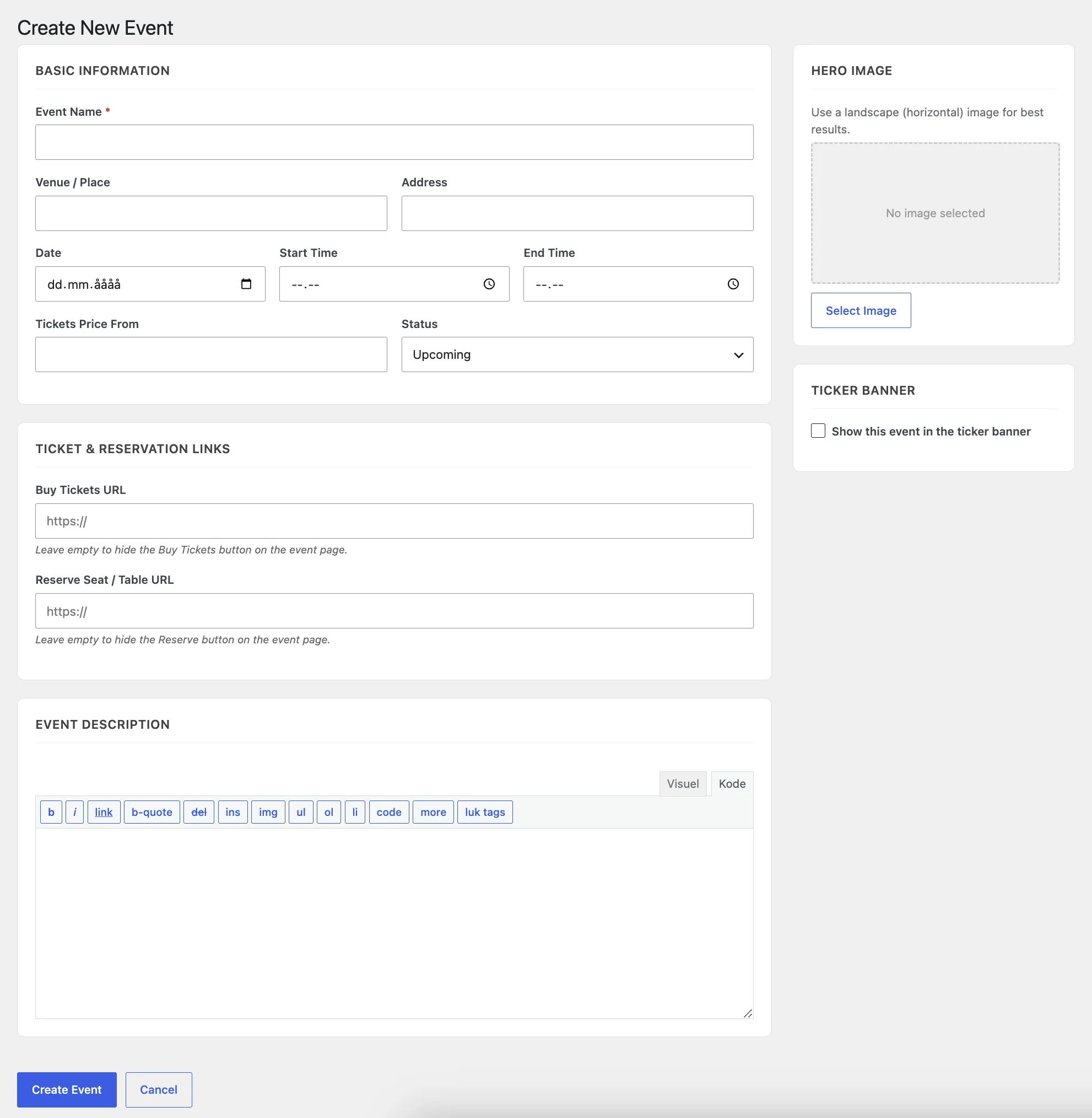 Creating a new event in WordPress Event Calendar plugin