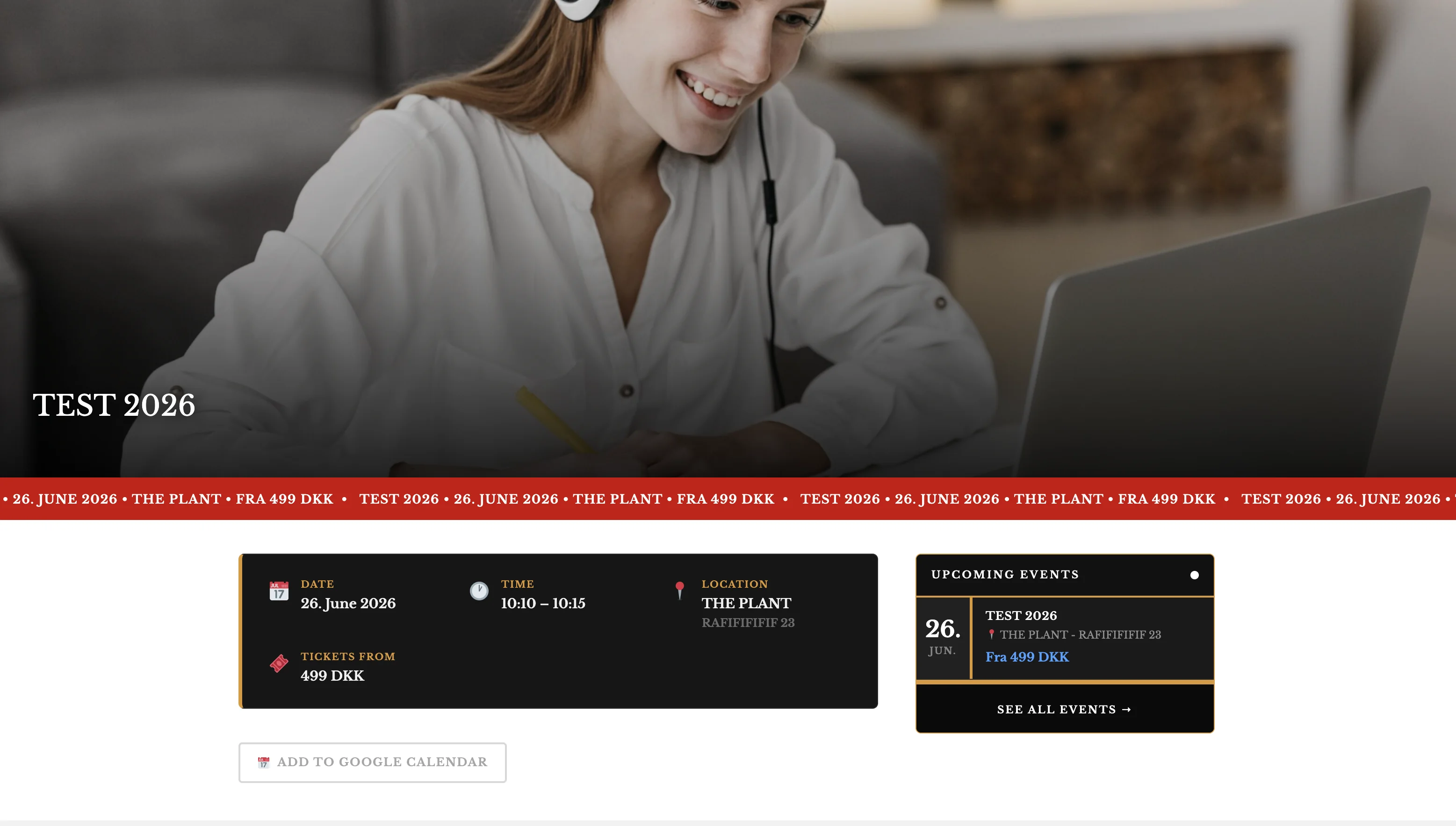 Auto-generated frontend event page from WordPress Event Calendar plugin